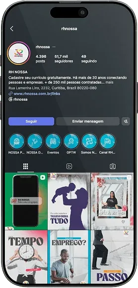 Perfil da RH Nossa no Instagram